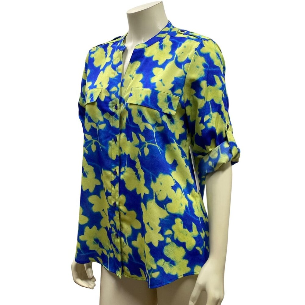 Calvin Klein $74 Women Floral Print Button-Front Blouse Roll-Up Sleeves M NWT - Picture 4 of 8